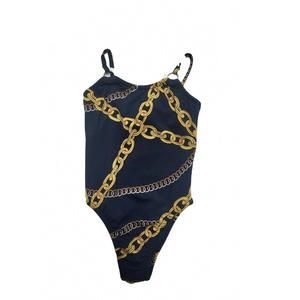 NEW LES TOUT PETITS girl's royal link ring swimsuit in black gold